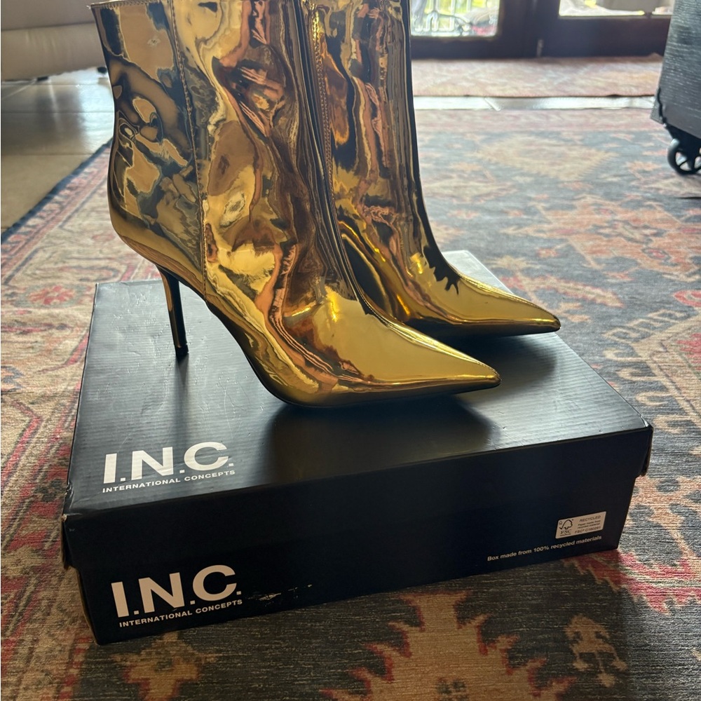 INC International Concepts Women's Gold Chrome Ankle Boots